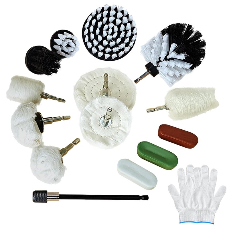 neeki 14pcs Drill Polishing Wheel and Polishing Compound, Soft Drill Brush with 1/4 Hexagonal Shank, Suitable for Metal, Stainless Steel, Jewelry, Wood, Ceramic, Glass, etc. - Image 1